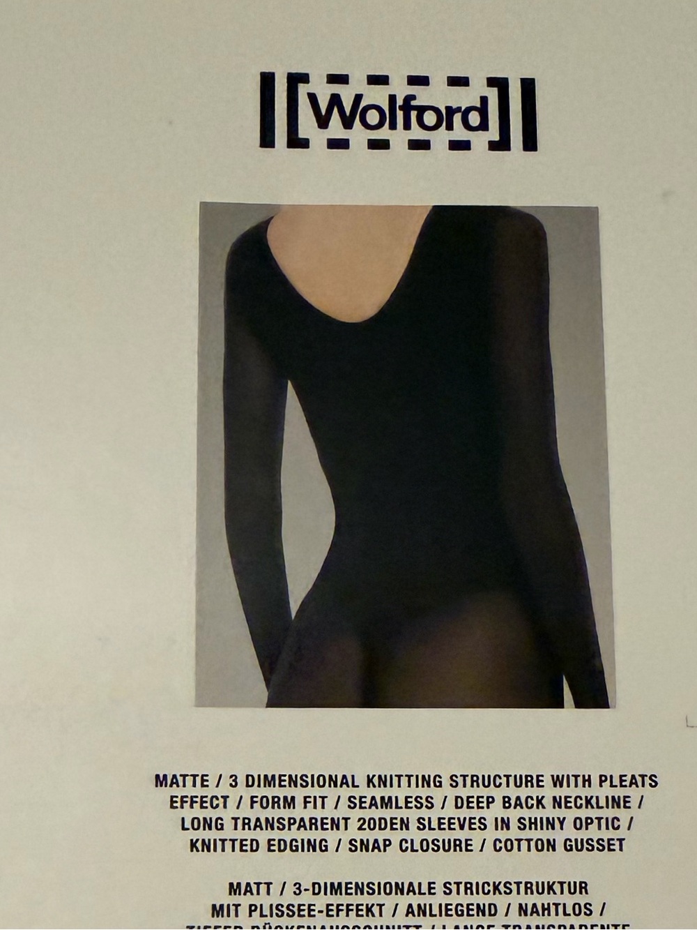 NIB Wolford Black Sheer Long Sleeve Bodysuit - Black medium